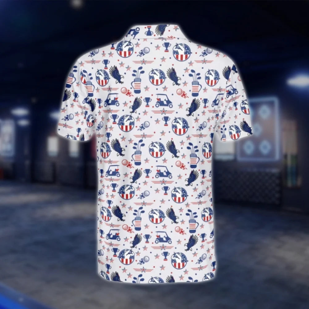 Men's 4th Of July Golf Polo Shirt, White Red Blue Patriotic Golf Shirt For Men GOF0148