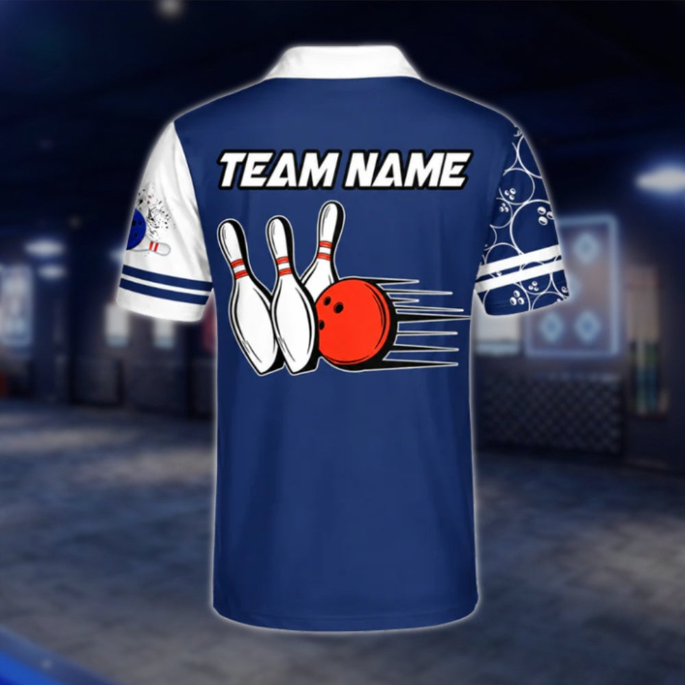 Custom Team Blue White Bowling Men's Polo Shirt, Custom Bowling Shirts BZ0446 BOW0471