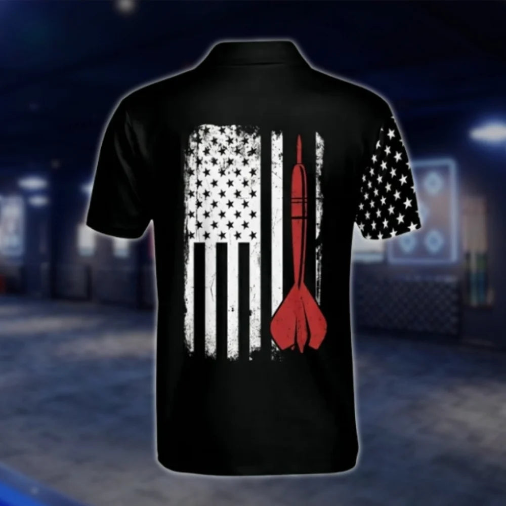 Custom Skull American Flag Dart Polo Shirt Mens, Custom Skull Dart Team Shirts DAT0251