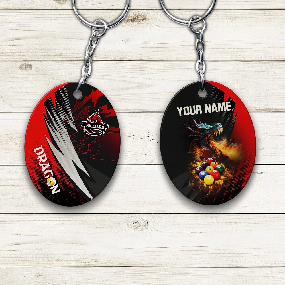 Dragon Team Billiard Pool 9 Ball On Fire Personalized Name 3D Keychain Gift For Billiard Players ORN0186