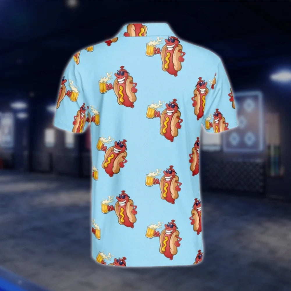 Funny Hot Dog And Beer Golf Mens Polo Shirt, Hot Dog Golf Shirt For Men GOF0135