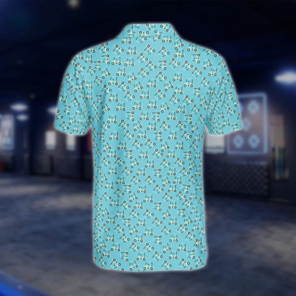 Golf Cart Pattern Teal Golf Polo Shirt For Men, Blue Golf Shirt Men GOF0149