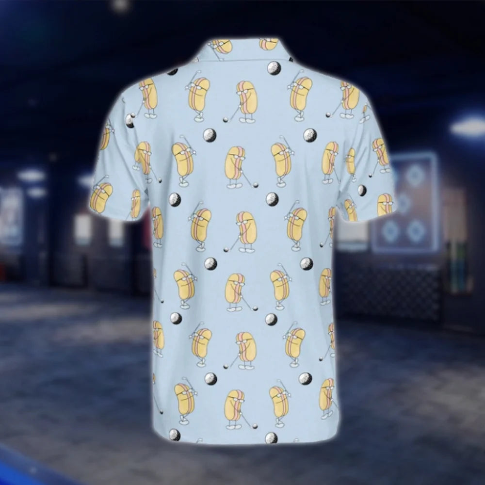 Mens Funny Hot Dog Golf Polo Shirt Blue, Hot Dog Lover Golf Shirt GOF0141
