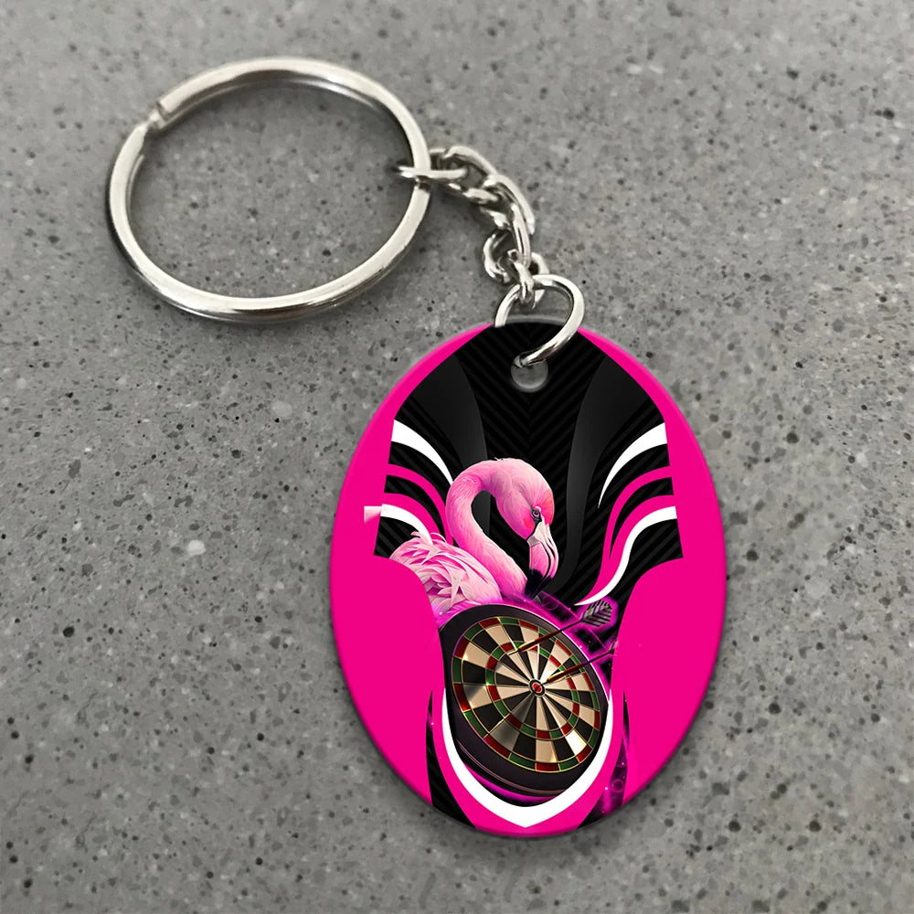 Pink Bullseye Dartboard  Flamingo And Darts Keychain For Dart Team Player ORN0195