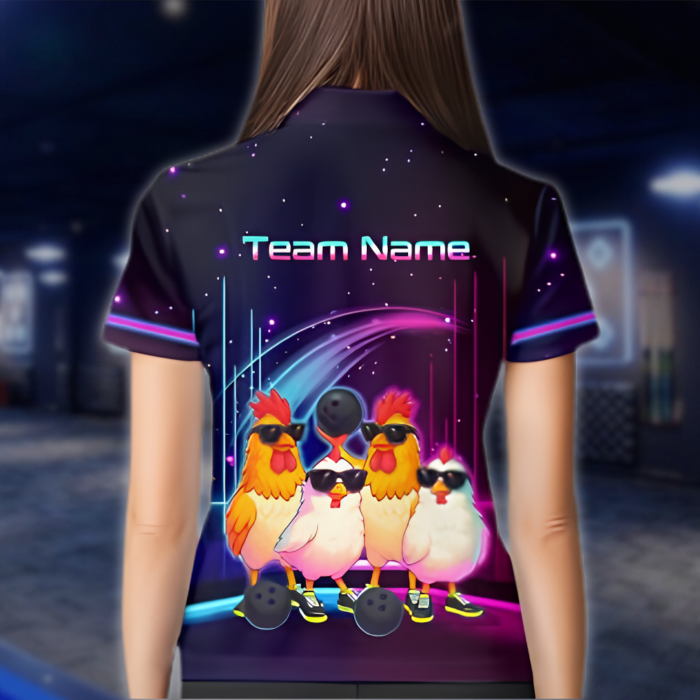Personalized Cute Chicken Bowling Jersey For Ladies, Custom Chicken Bowling Team Shirt Womens BZ0894 BOW0049