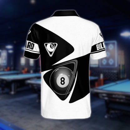 Black And White Custom 8 Ball Billiard Polo Shirt For Mens, Custom 8 Ball Pool Billiard Shirts BLD0141