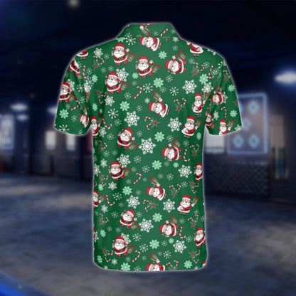 Funny Santa Green Mens Golf Polo Shirt, Christmas Golf Shirt For Men GOF0142