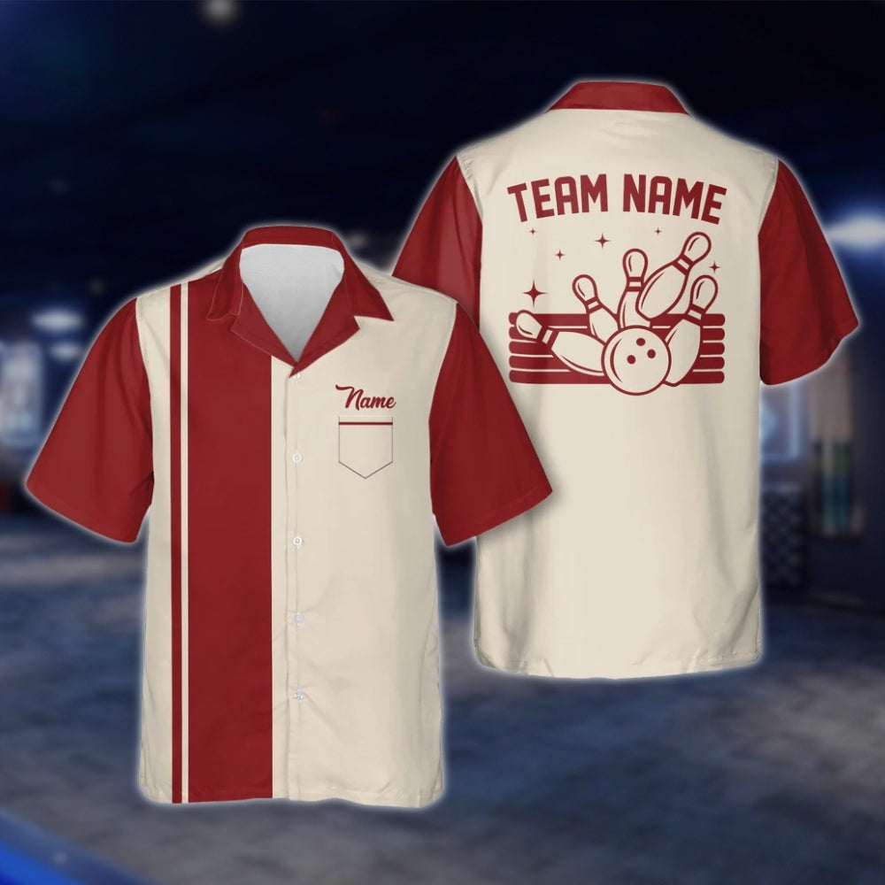 Custom Vintage Blue Beige Bowling Hawaiian Shirt For Men Women, Custom Vintage Bowling Team Shirts BE0008 BOW0370