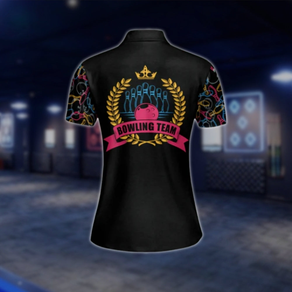 Women's Custom Team Multicolor Pattern Bowling Polo Shirt, Custom Bowling Team Shirt For Ladies BW0031 BOW0249