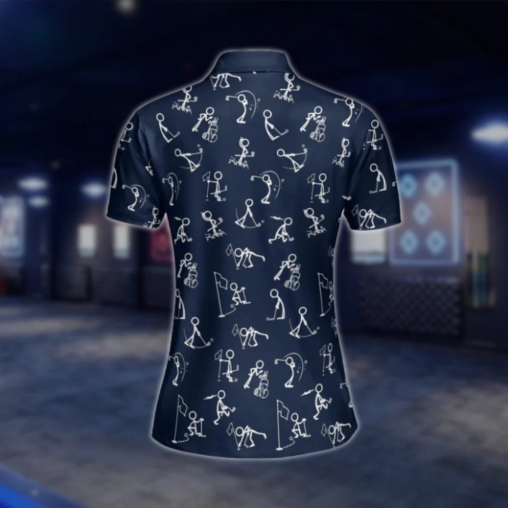 Funny Stickfigures Womens Navy Golf Polo Shirts, Funny Golf Shirts Women GOF0289
