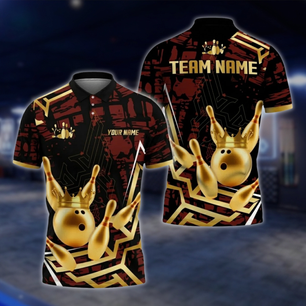 Personalized Gold Crown Ball Bowling Polo Shirt For Men, Custom Bowling Team Shirts BZ0752 BOW0167