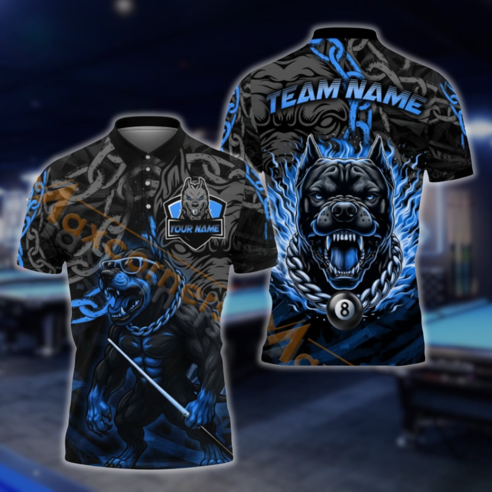 Custom Pitbull 8 Ball Billiard Men's Polo Shirts, Custom Pitbull Billiard Shirts For Team BLD0069