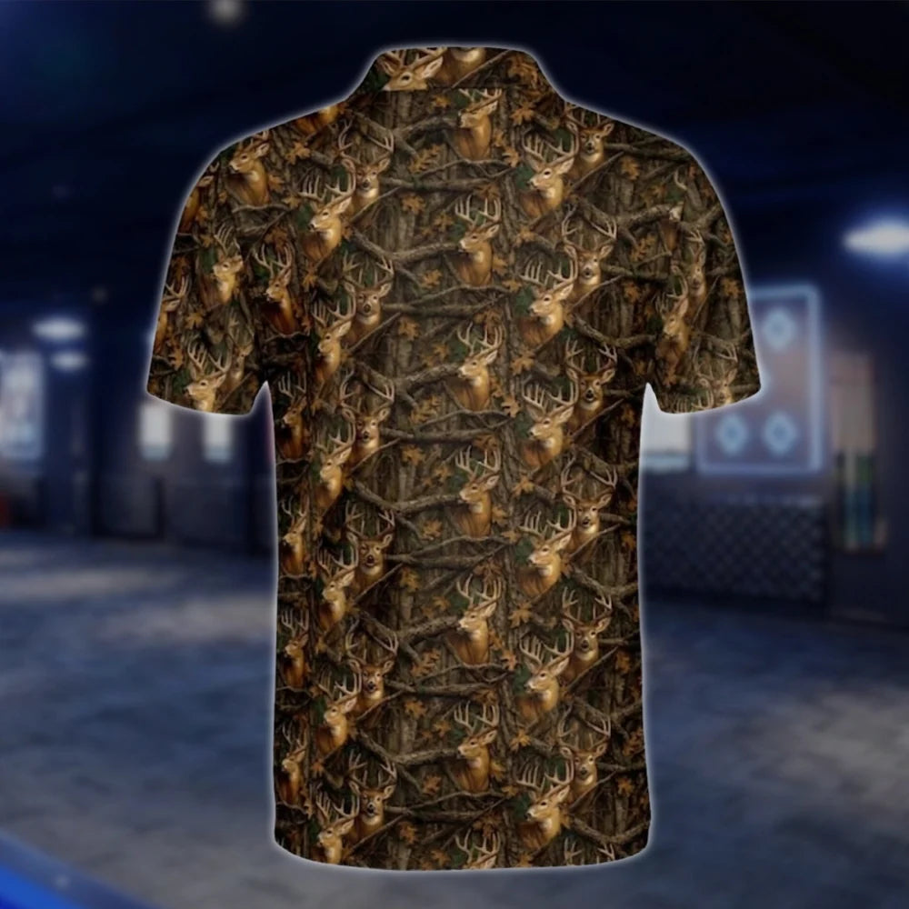 Men's Deer Camo Golf Polo Shirts Brown, Deer Golf Shirts GOF0235