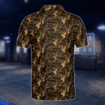 Men's Deer Camo Golf Polo Shirts Brown, Deer Golf Shirts GOF0235