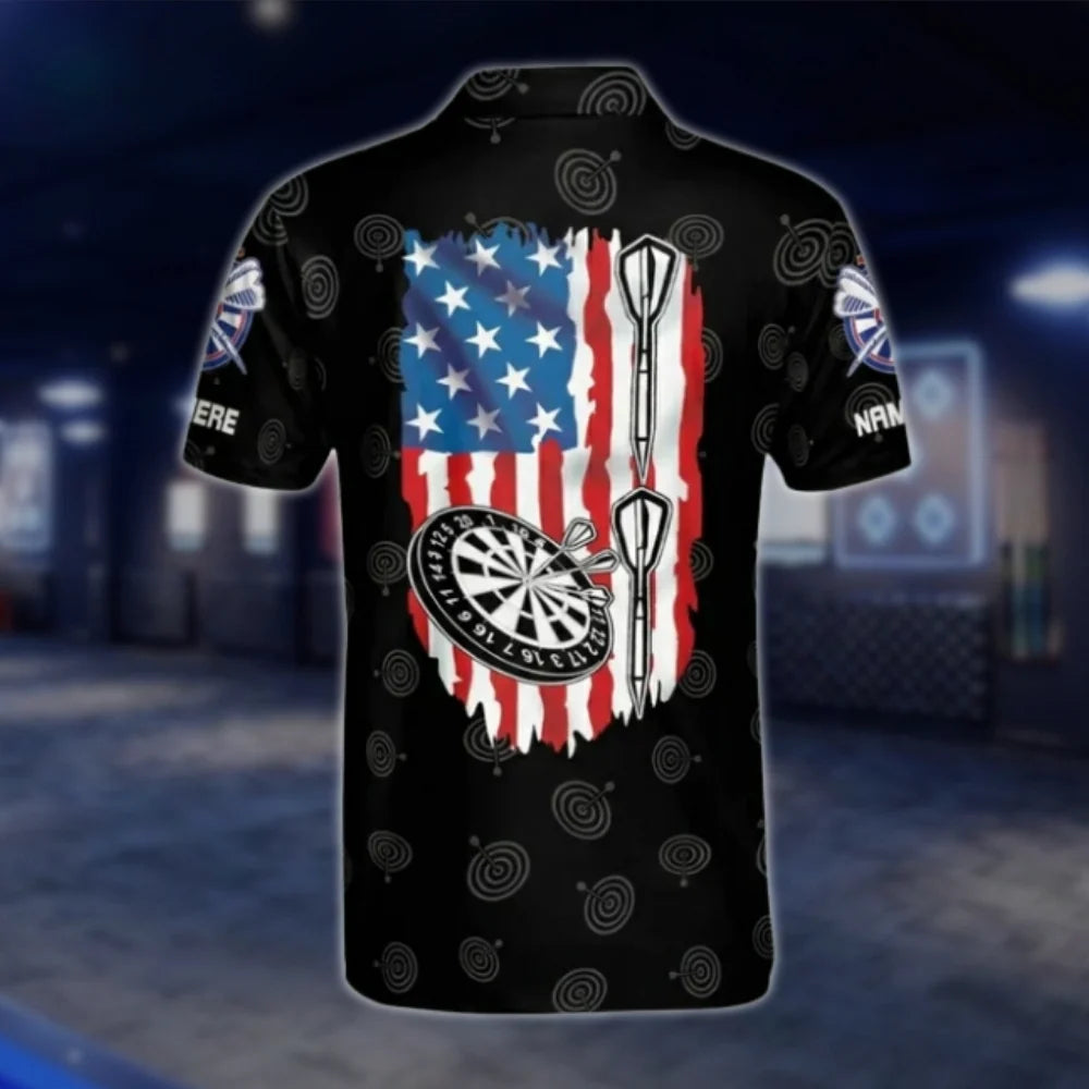 American Flag Custom Mens Grunge Dart Polo Shirt, Custom Patriotic Dart Shirt DAT0435