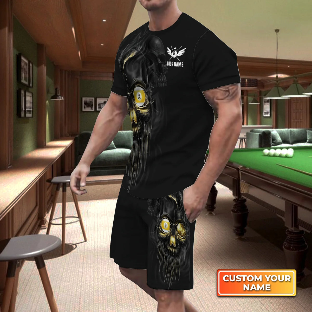 Billiard 9 Ball I Beat People With A Stick Custom Name 3D Short Sleeve T-Shirt Men's Board Shorts ORN0299