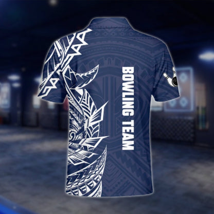 Custom Tribal Blue And White Bowling Polo Shirt For Mens, Custom Tribal Bowling Team Shirts BO0192 BOW0259