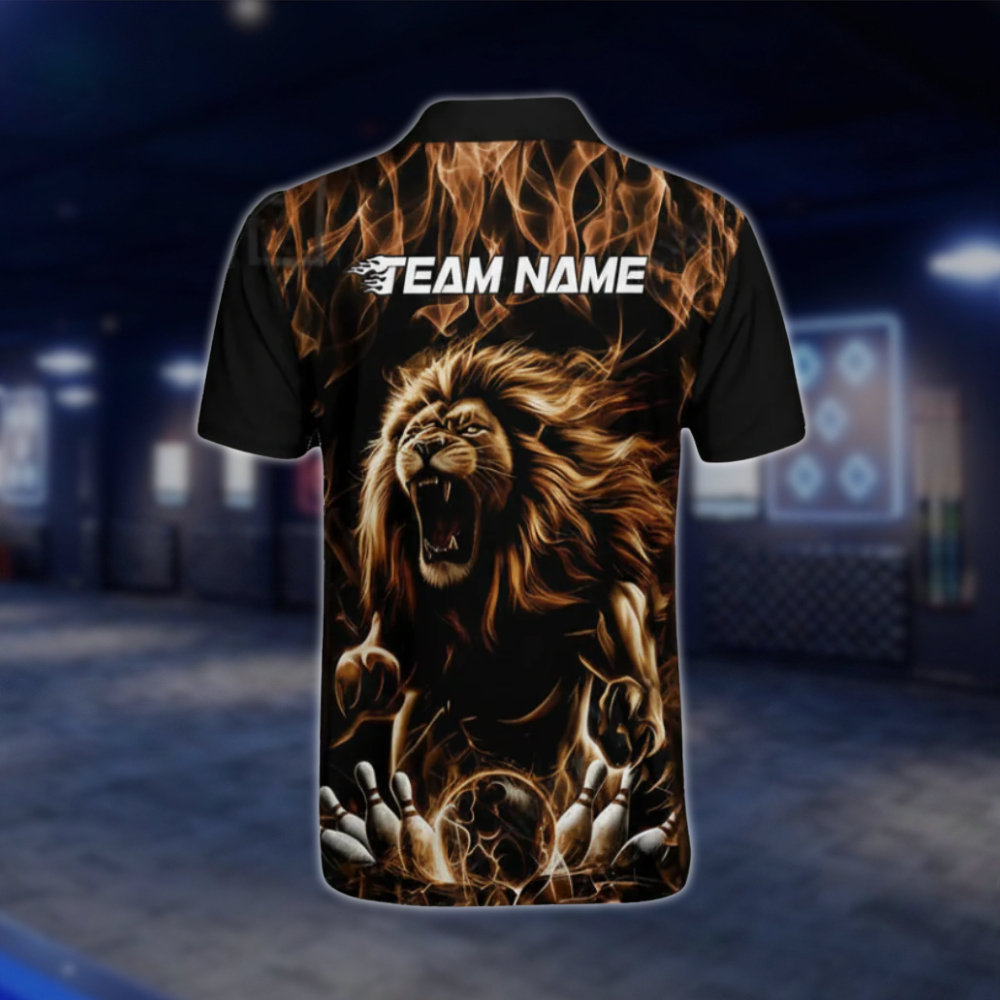 Custom Lion Flame Bowling Polo Shirt For Mens, Custom Lion Flame Bowling Team Shirts BZ0482 BOW0407