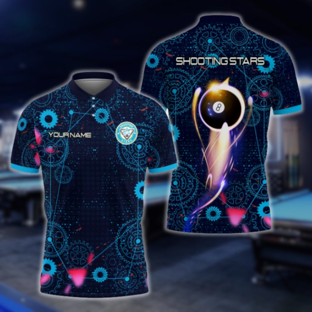 Custom Shooting Stars 8 Ball Gear Billiard Polo Shirts For Men, Custom Billiard Shirts BLD0070