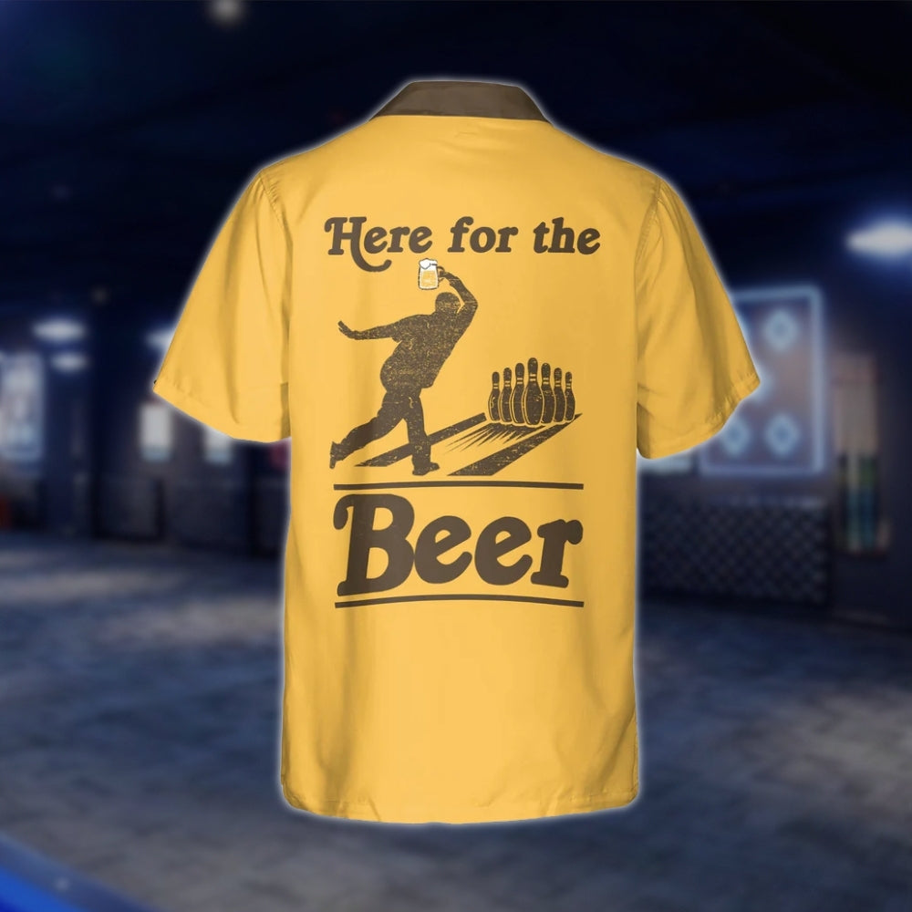 Here For The Beer Custom Mens Bowling Hawaiian Shirts, Custom Beer Lover Bowling Shirts BZ0010 BOW0293