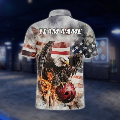 Custom Eagle USA Flag Bowling Polo Shirt Mens, Custom Eagle Bowling Shirts Team BZ0489 BOW0283