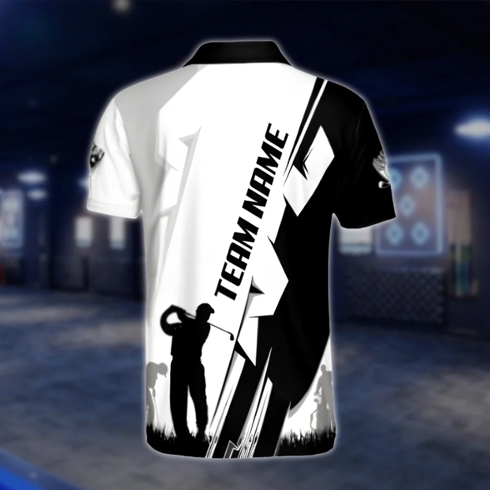 Custom Team Black And White Golf Men Polo Shirt, Custom Golf Team Shirts GOF0097