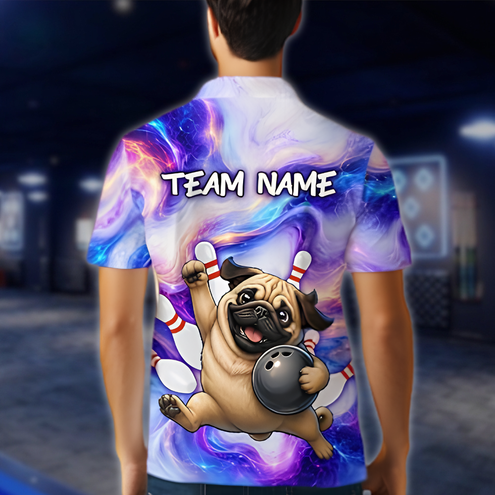 Personalized Bulldog Galaxy Bowling Polo Shirt Mens, Custom Team Bulldog Bowling Shirts BZ0885 BOW0058