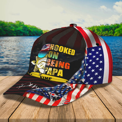 Fishing- Hooked On Being Papa- Personalized Name Cap - Lta98 FISH0145