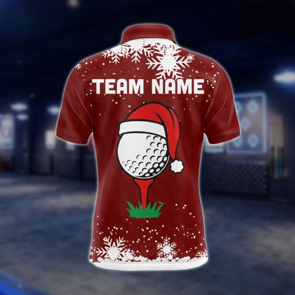 Personalized Red Christmas Golf Polo Shirt For Men, Custom Christmas Golf Team Shirt GOF0076