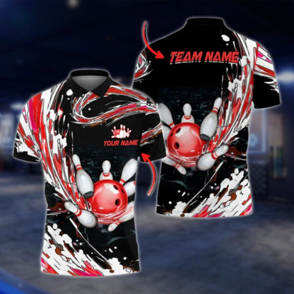 Custom Flame Blue White Black Bowling Mens Polo Shirt, Custom Flame Bowling Team Shirts BO0206 BOW0402