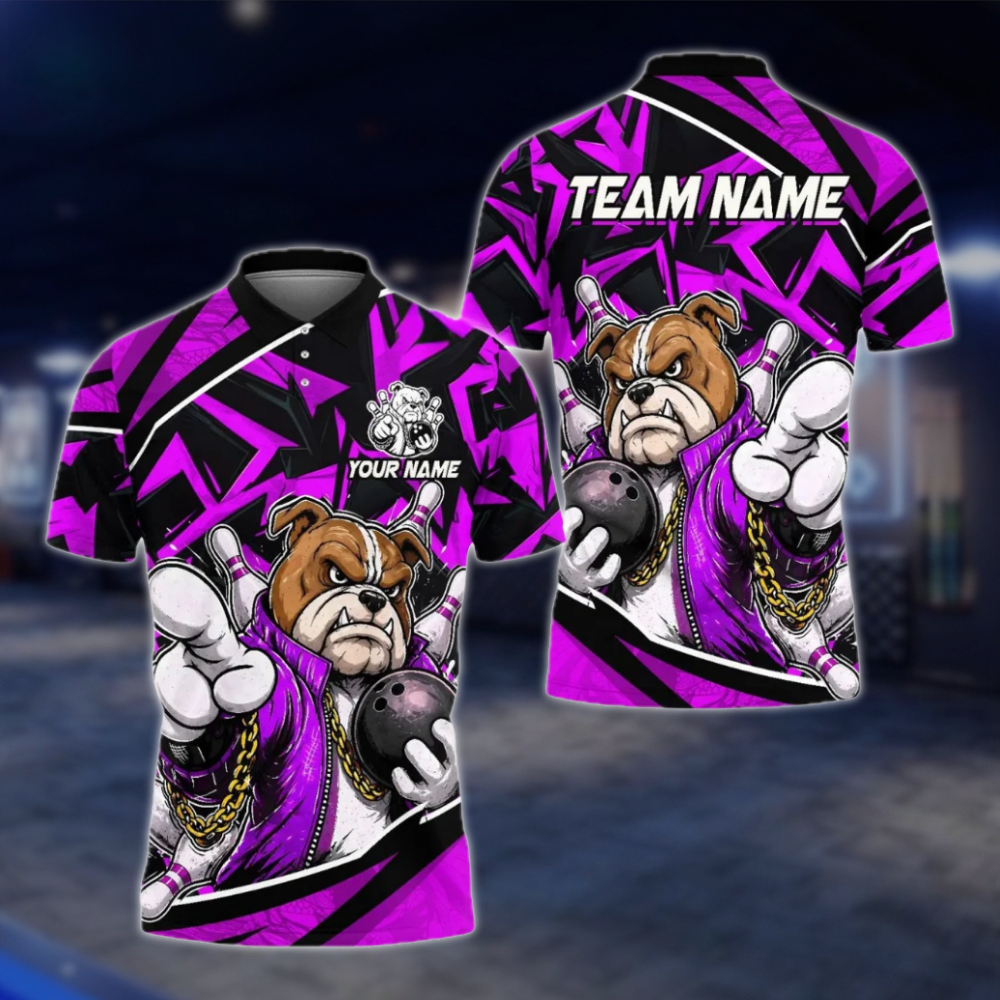 Personalized Red Bulldog Bowling Polo Shirt For Men, Custom BullDog Bowling Team Shirt BE0217 BOW0110
