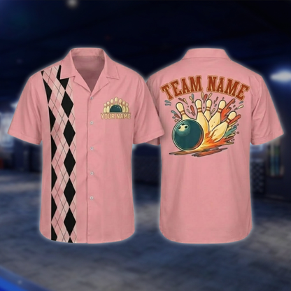 Personalized Argyle Navy Retro Bowling Hawaiian Shirt For Men, Custom Retro Bowling Shirt For Team BZ0797 BOW0152