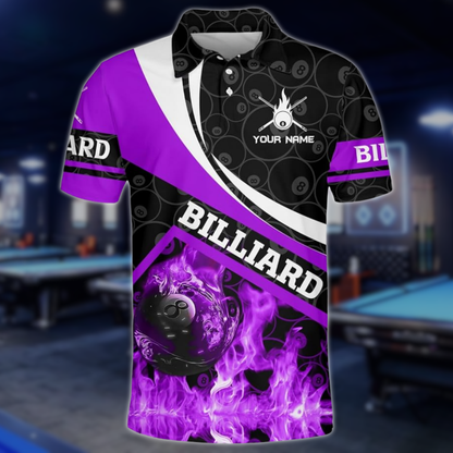 Custom Red Flame 8 Ball Billiard Men Polo Shirts, Custom Flame Billiard Shirts BLD0218