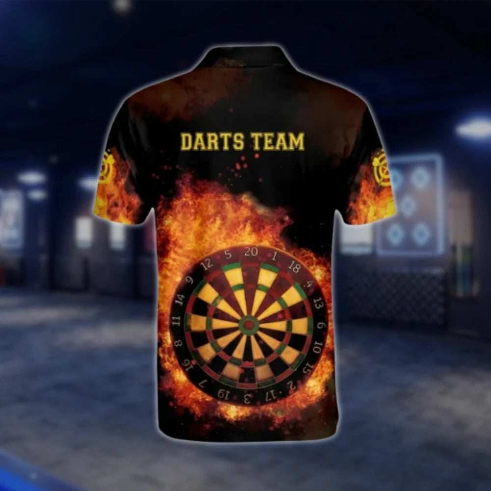 Custom Fire Dartboard Mens Dart Polo Shirt, Custom Flame Dart Team Shirts DAT0246