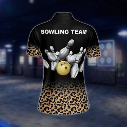 Custom Leopard Womens Bowling Polo Shirt, Custom Leopard Bowling Team Shirt For Ladies BZ0247 BOW0245