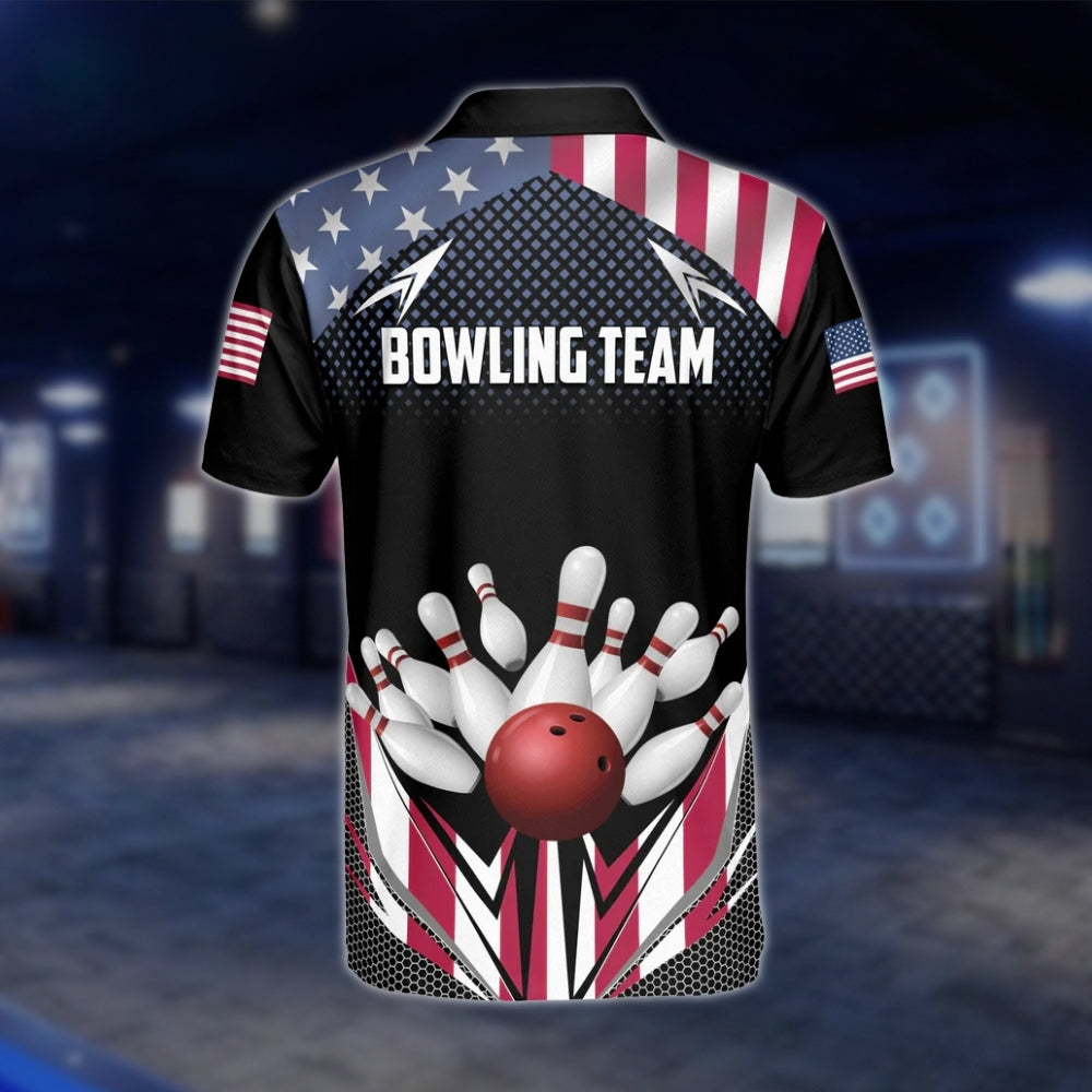 American Flag Custom Mens Bowling Polo Shirt, Custom Team Patriot Bowling Shirts BZ0147 BOW0499