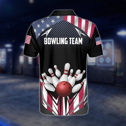 American Flag Custom Mens Bowling Polo Shirt, Custom Team Patriot Bowling Shirts BZ0147 BOW0499