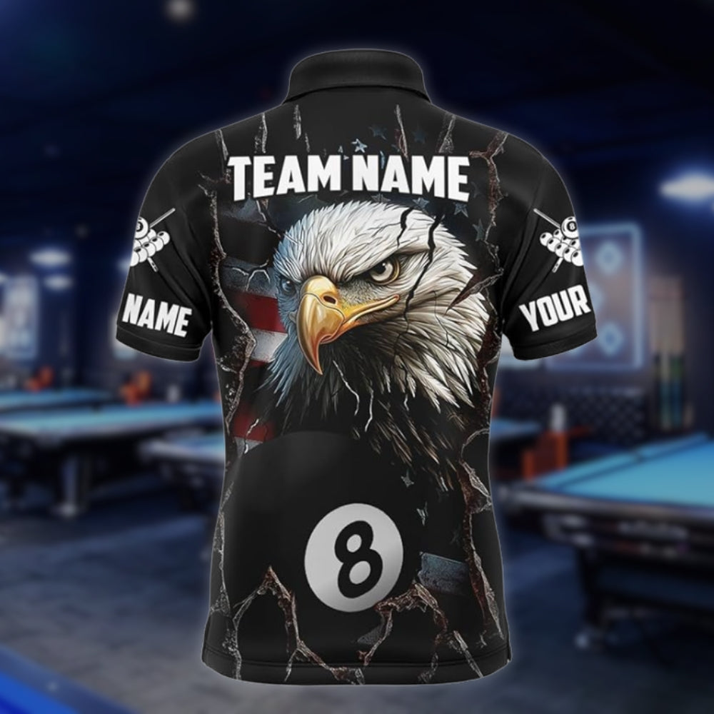 Custom American Eagle  8 Ball Polo Shirt For Mens, Custom Eagle Patriotic Billiard Team Shirts BLD0092