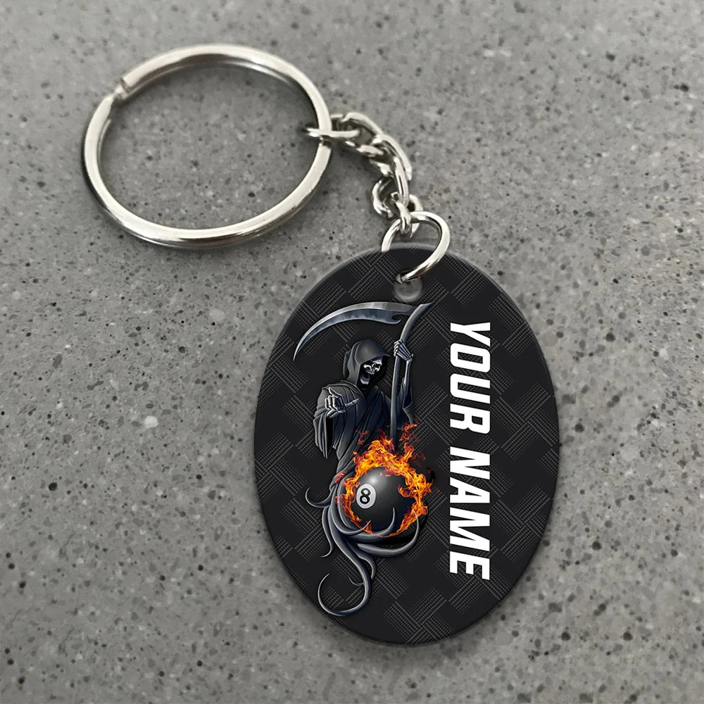 Grim Reaper Billiard Pool 8 Ball Hello Darkness My Old Friend Personalized Name Keychain Gift For Billiard Players ORN0210