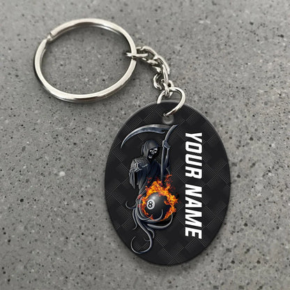 Grim Reaper Billiard Pool 8 Ball Hello Darkness My Old Friend Personalized Name Keychain Gift For Billiard Players ORN0210