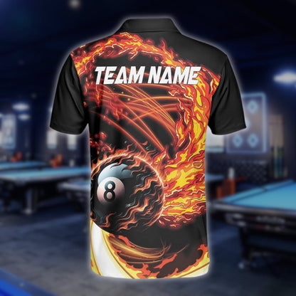 Custom Flame 8 Ball Billiard Men's Polo Shirt, Custom Flame Billiard Team Shirts BLD0094