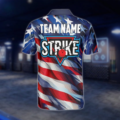 American Flag Neon Custom Mens Bowling Polo Shirt, Custom Team Patriotic Bowling Shirts BZ0050 BOW0265