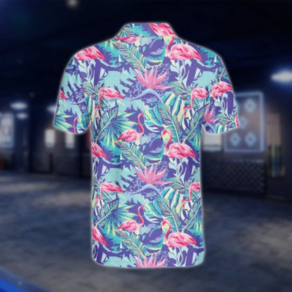 Flamingo Tropical Blue Golf Polo Shirt Men, Flamingo Golf Shirt GOF0151