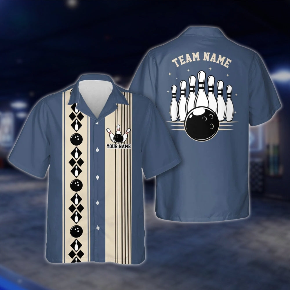 Custom Vintage Black Beige Bowling Hawaiian Shirt Men Women, Custom Vintage Bowling Team Shirts BE0020 BOW0366