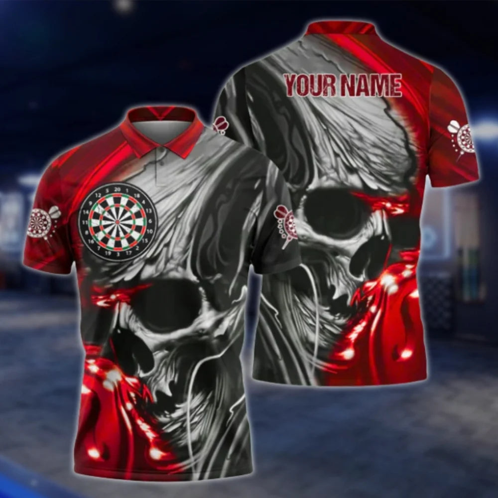 Custom Skull Dart Mens Polo Shirt Pink Grey, Custom Name Skull Dart Shirt DAT0470