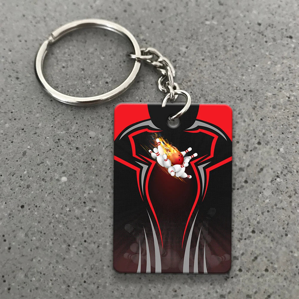 The Red Bowling Ball Crashing The Pins Personalized Name 3D Keychain ORN0168
