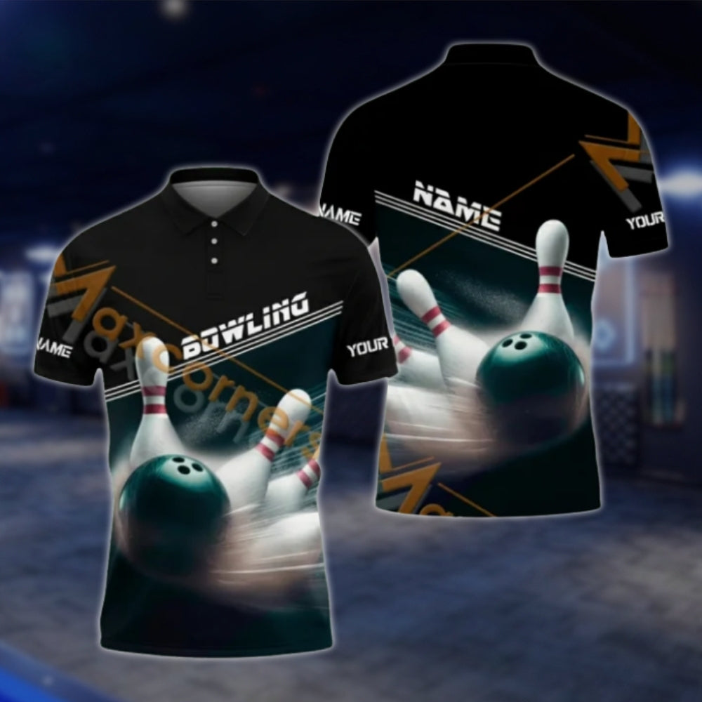 Custom Team Black Bowling Polo Shirt, Custom Bowling Shirts For Team BA0026 BOW0374