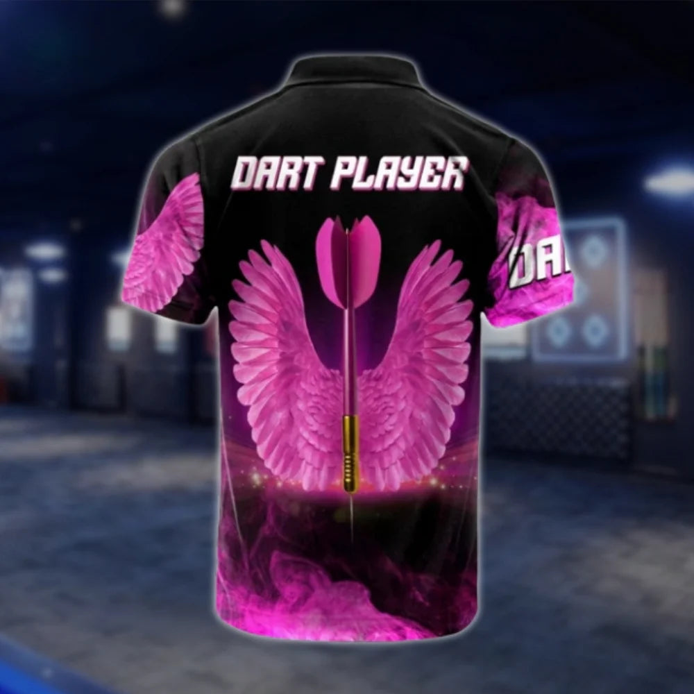 Custom Pink Wings Dart Polo Shirt For Men, Custom Name Darts Shirt DAT0437
