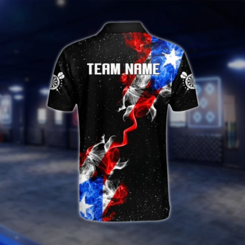 Custom American Flag Smoke Dart Mens Polo Shirt, Custom Patriotic Dart Team Shirts DAT0278