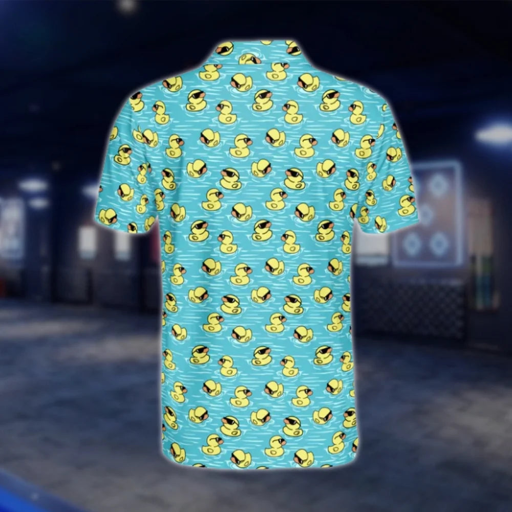 Funny Duck Men's Blue Yellow Golf Polo Shirt, Duck Golf Shirts GOF0132